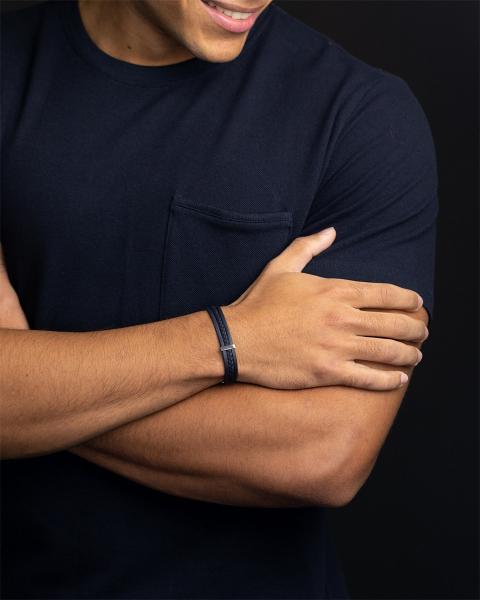 Dreifaches blaues italienisches Nappalederarmband mit versilberter Oberfläche - Ter Blue